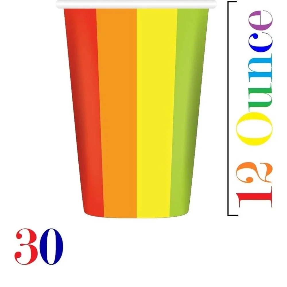 Rainbow Party Supplies Kit Serves 30 Plates Cups Napkins Tablecloths NIB